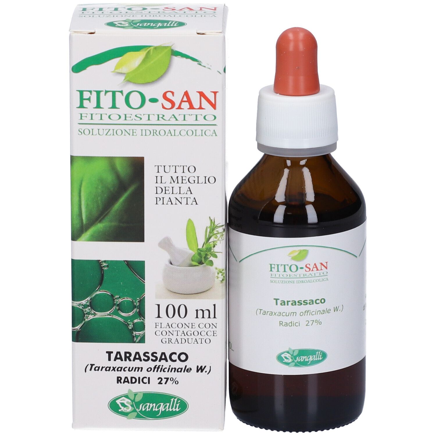 Fito-San Tarassaco (radice di tarassaco) flacone contagocce da 100ml con pipetta e scatola.