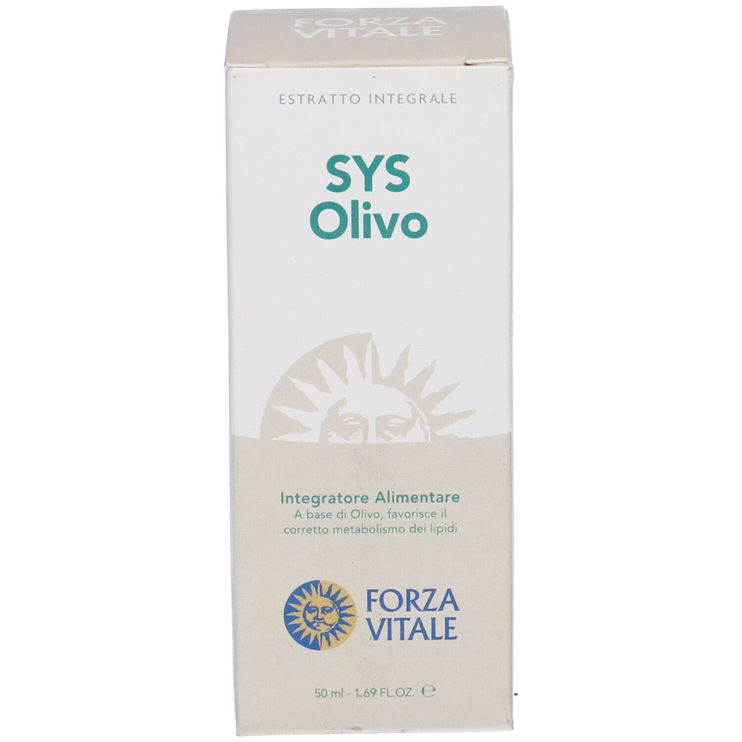 Scatola con SYS Olivo, Olive. Integratore alimentare. Logo Forza Vitale.