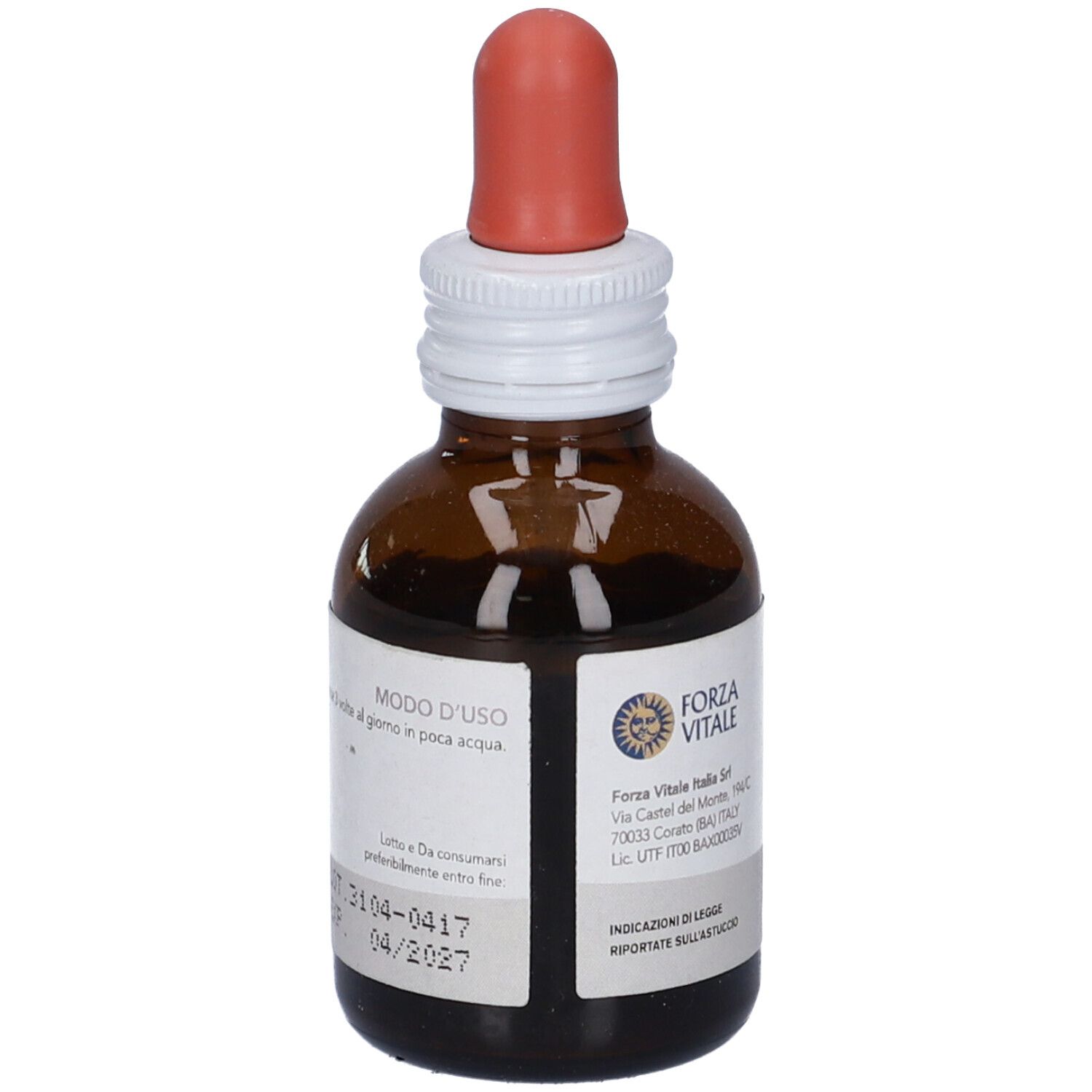 Flacone di vetro marrone con contagocce. Scritta Sys Primula, integratore erboristico. 50 ml.