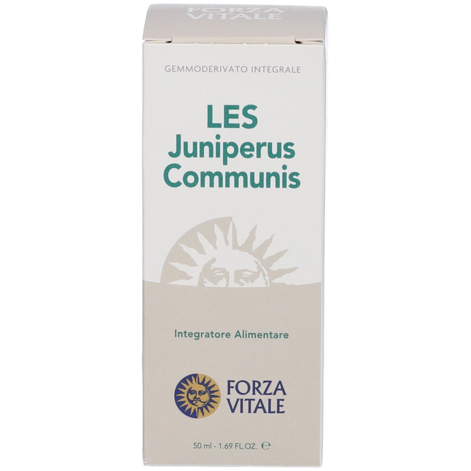 Confezione con scritta: LES Juniperus Communis, Integratore Alimentare. Logo Forza Vitale.