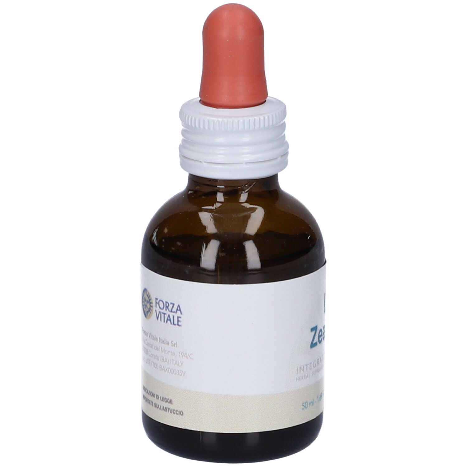 Flacone di vetro marrone con contagocce ed etichetta bianca. Les Zea Mays, integratore alimentare.