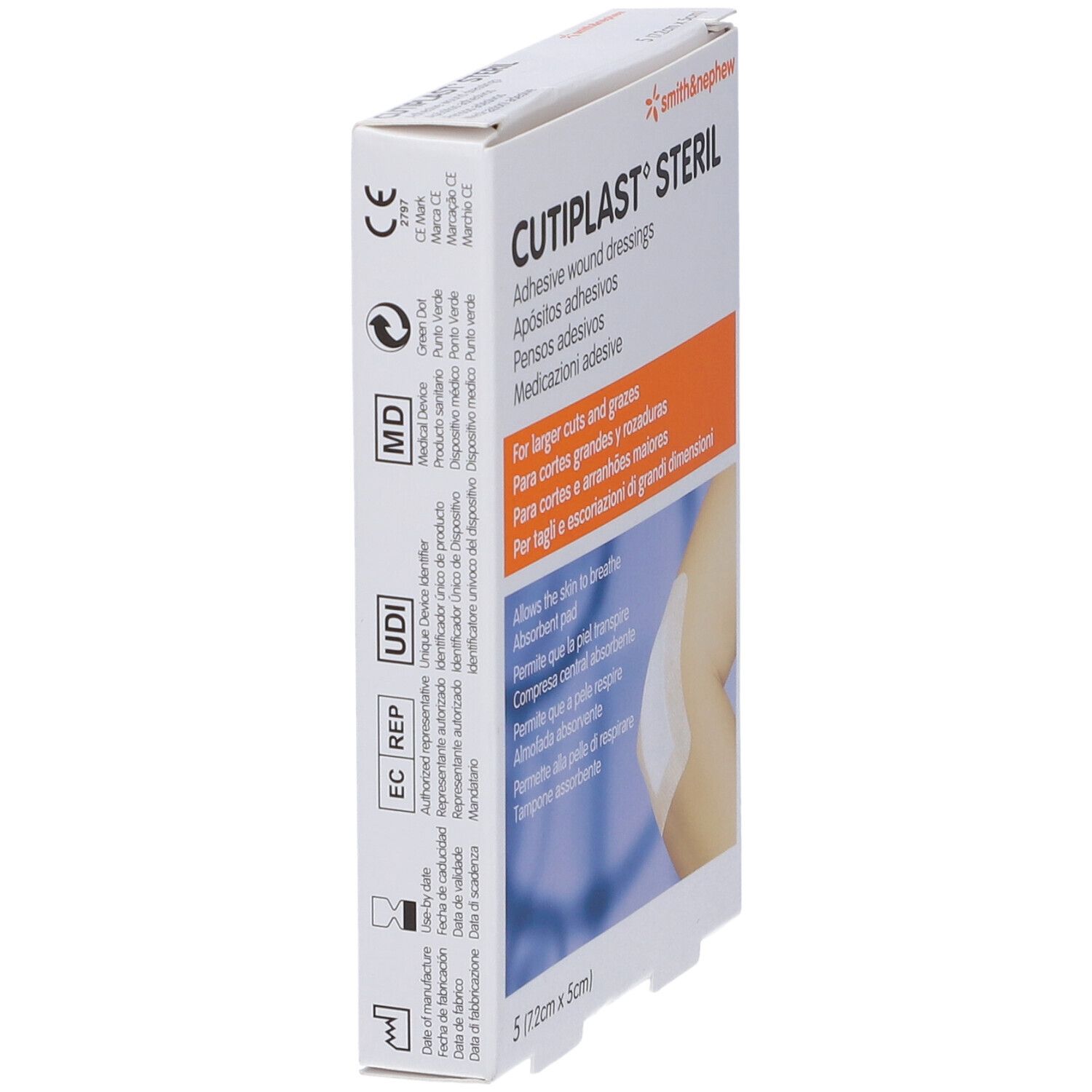 Medicazione Cutiplast Steril Adesiva Supporto In Tnt Adesivo Poliacrilato Ipollergenico Tampone Non Aderente 7,2X5 Cm 5 Pezzi