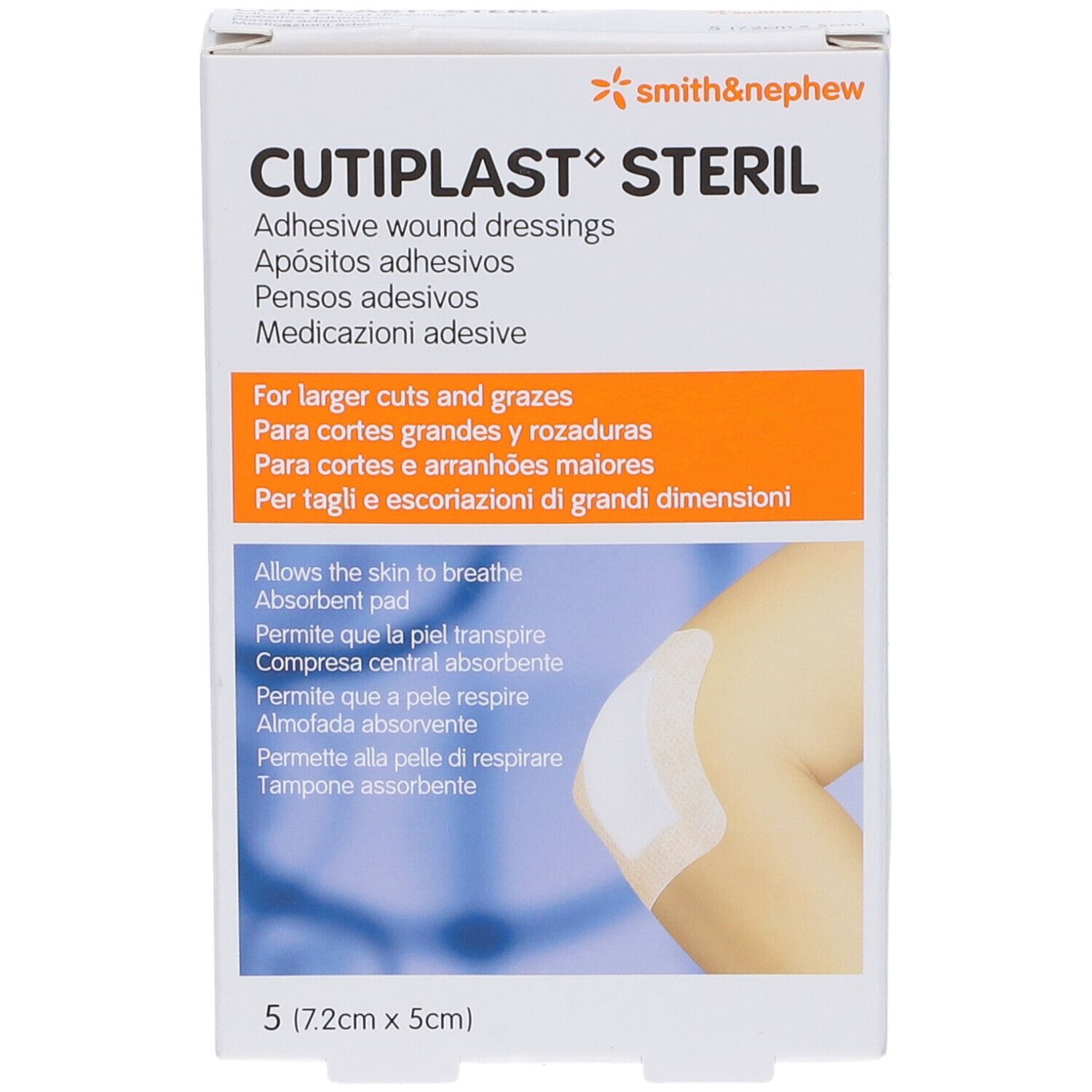 Medicazione Cutiplast Steril Adesiva Supporto In Tnt Adesivo Poliacrilato Ipollergenico Tampone Non Aderente 7,2X5 Cm 5 Pezzi
