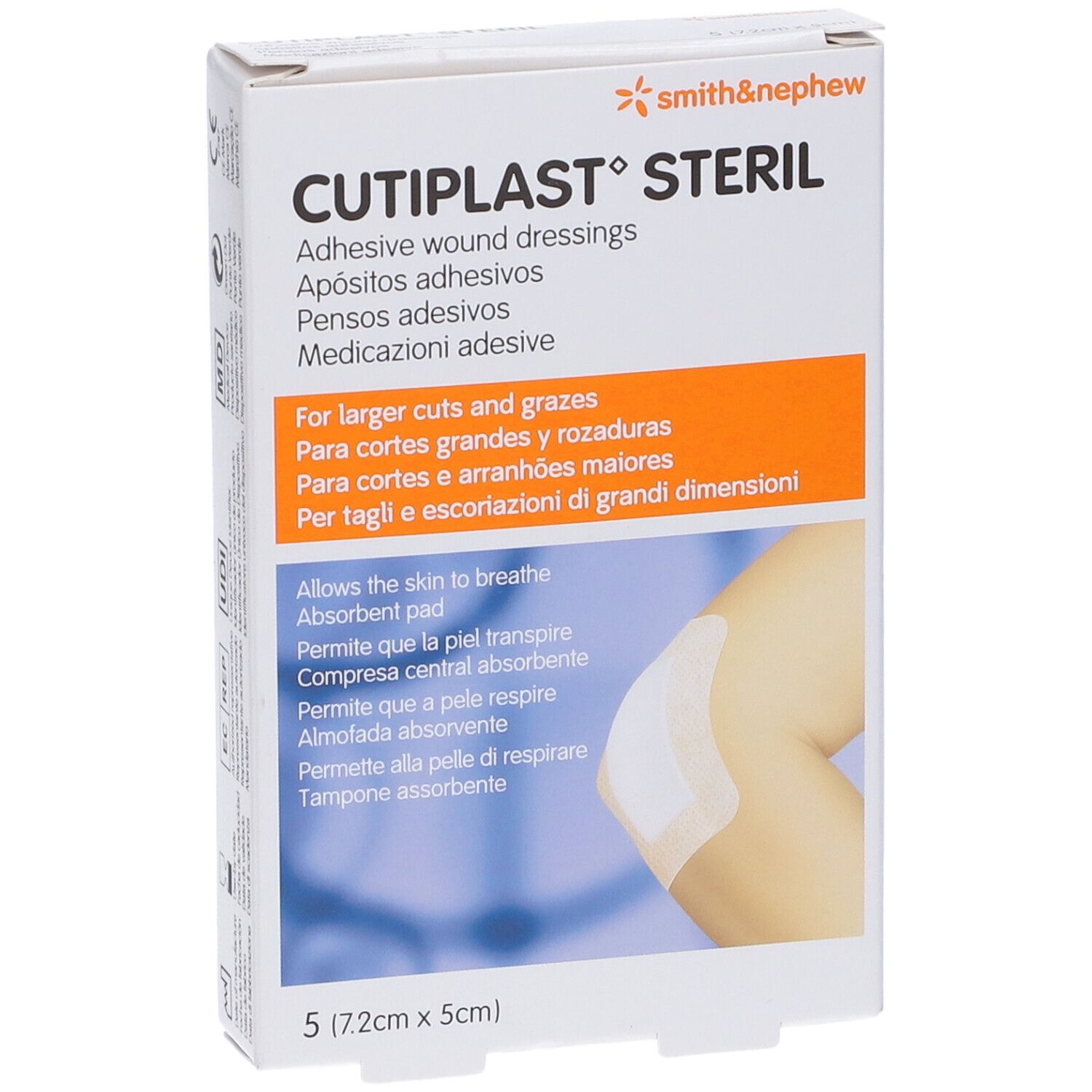 Medicazione Cutiplast Steril Adesiva Supporto In Tnt Adesivo Poliacrilato Ipollergenico Tampone Non Aderente 7,2X5 Cm 5 Pezzi