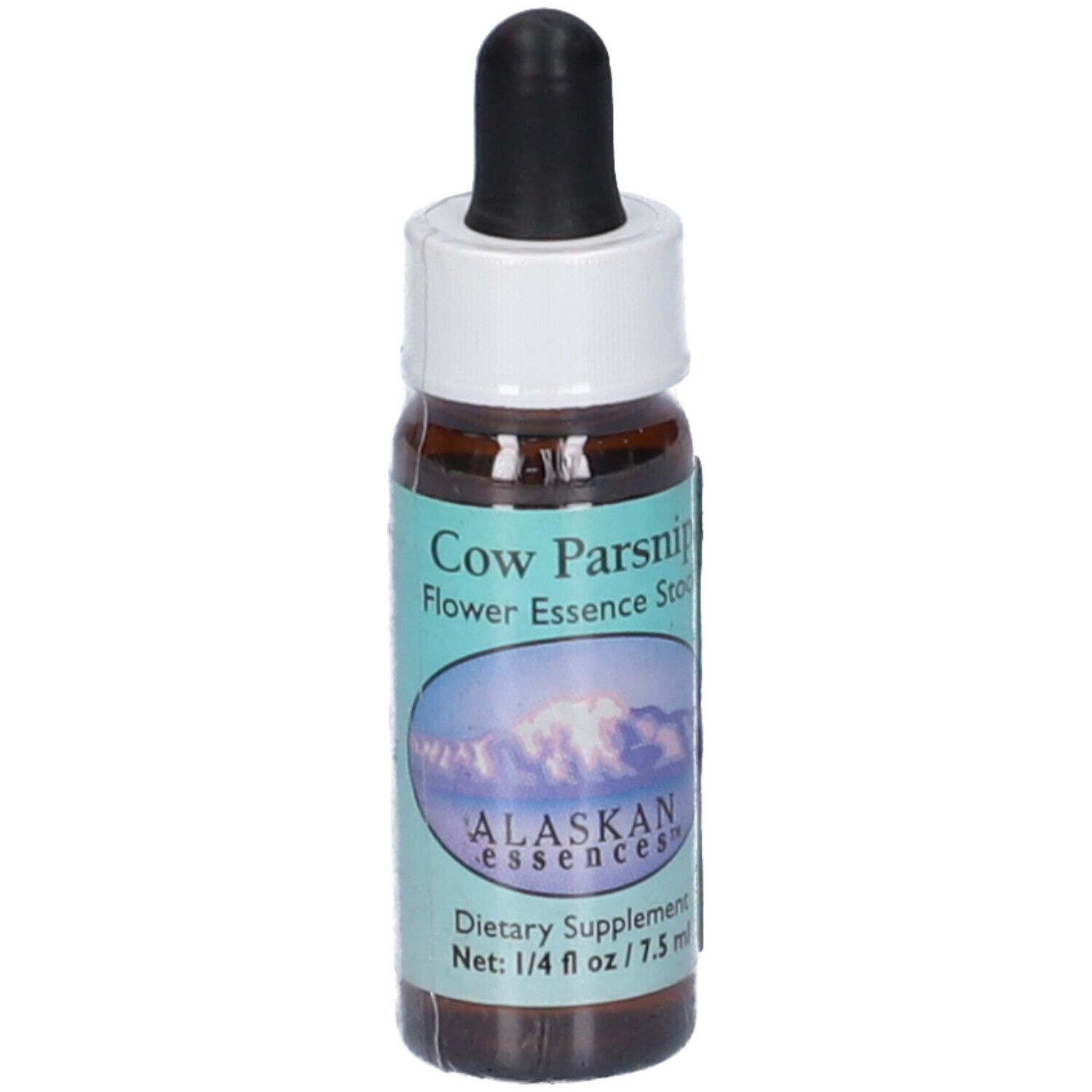 Flacone di vetro marrone con contagocce nero e tappo bianco. Etichetta con nome del prodotto e logo. Contenuto netto: 7,5 ml.