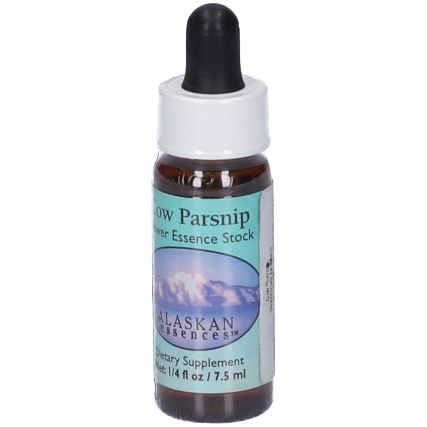 Flacone di vetro marrone con contagocce nero e tappo bianco. Etichetta con nome del prodotto e logo. Contenuto netto: 7,5 ml.