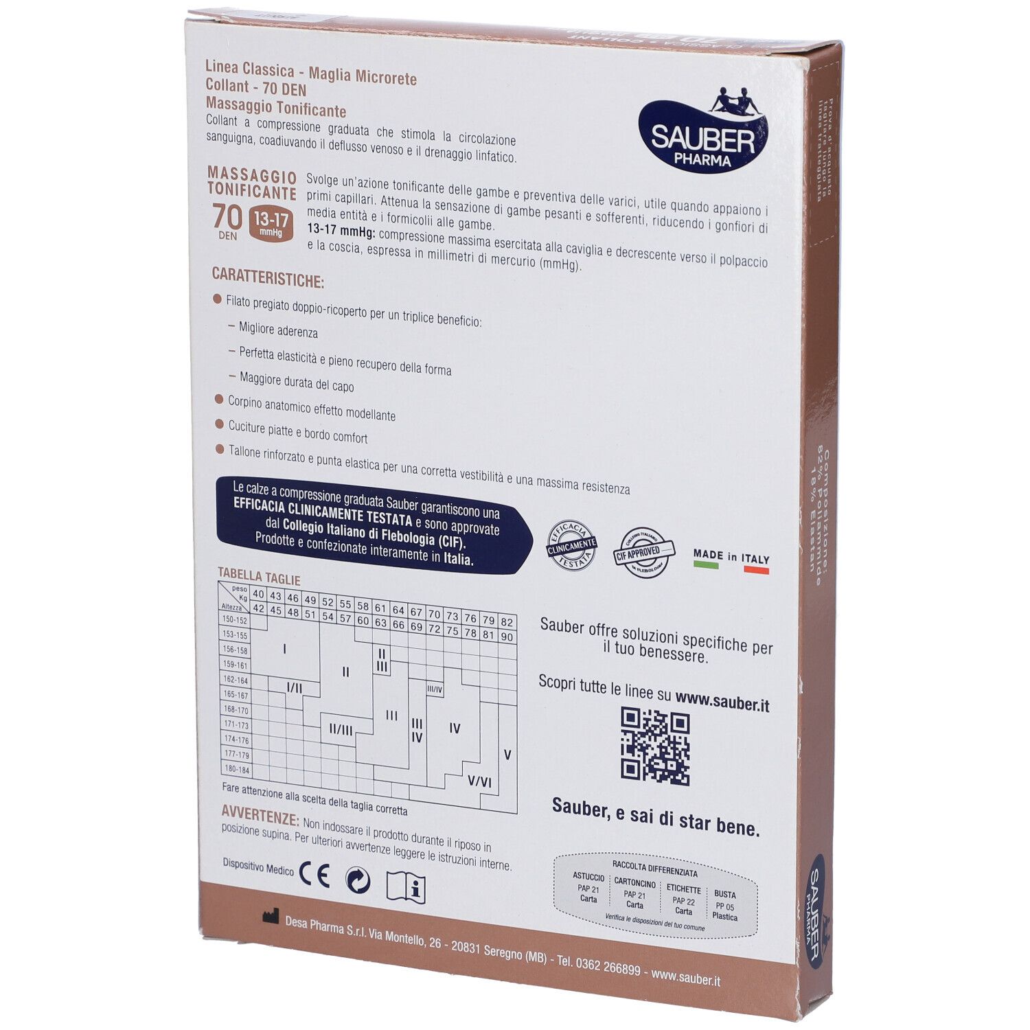 Retro confezione collant Sauber 70 Denari Maglia Microrete. Informazioni, taglie, ingredienti, produttore.