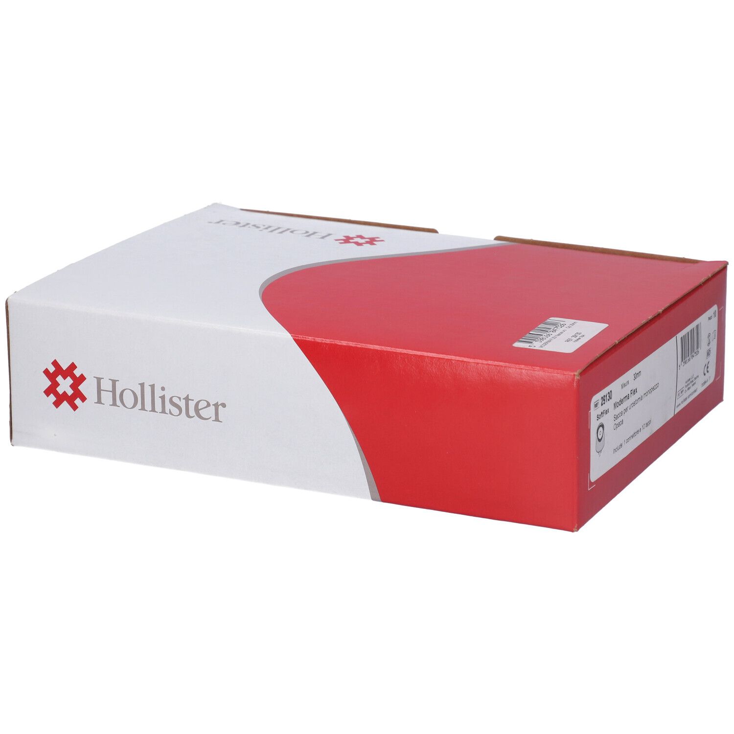 Scatola Hollister, rossa e bianca. Numero prodotto e codice a barre visibili.