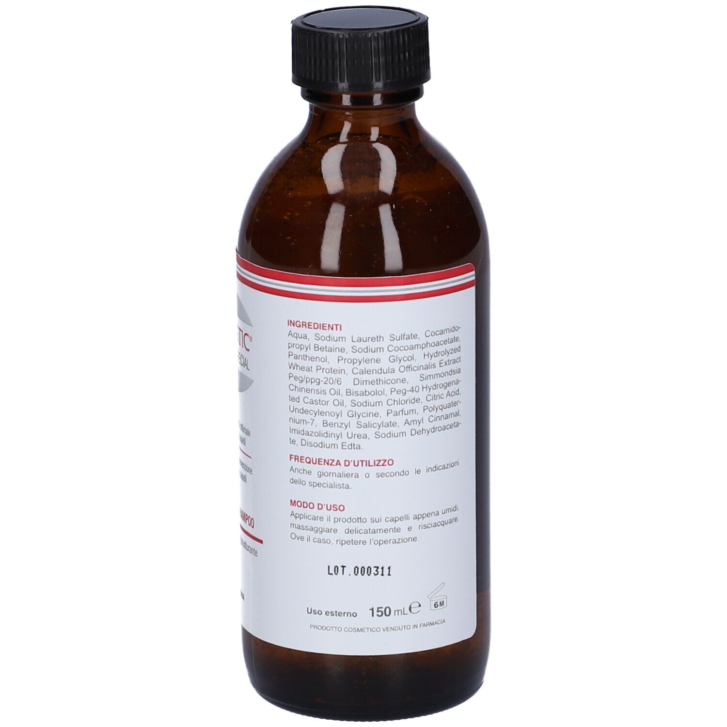 Flacone di Biolastic Shampoo Speciale. Bottiglia marrone, tappo nero, etichetta prodotto.