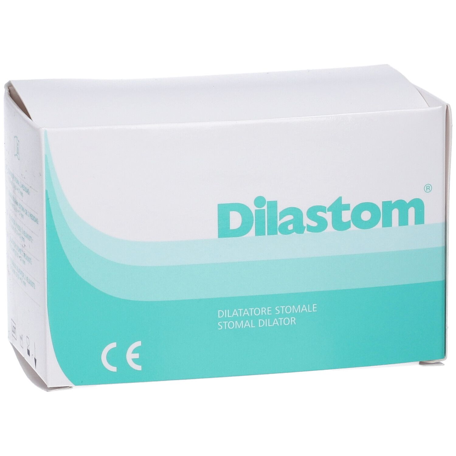 Confezione di Dilastom. Nome prodotto e marchio Dilastom. Sulla confezione è presente il marchio CE.