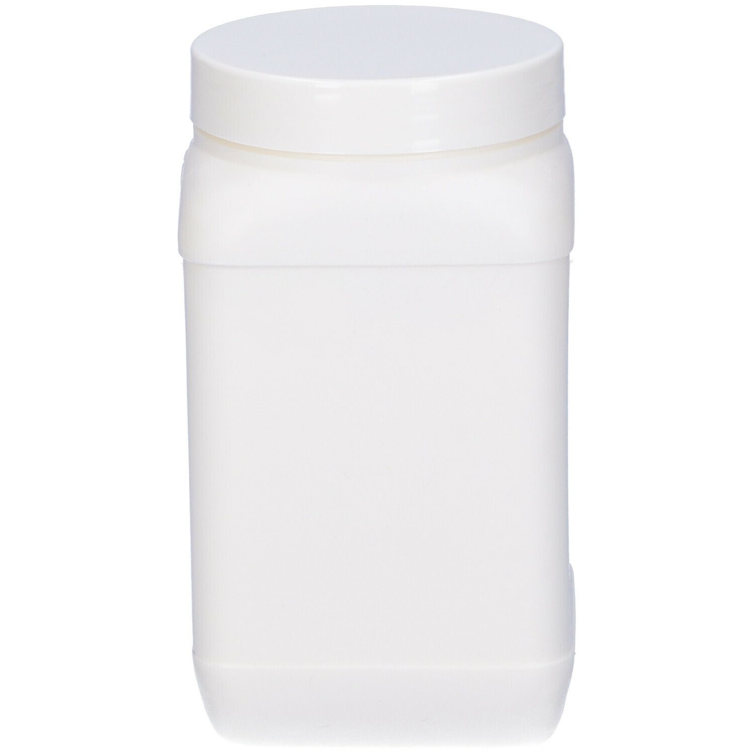 Contenitore bianco rettangolare con tappo a vite. Nessun altro dettaglio visibile.