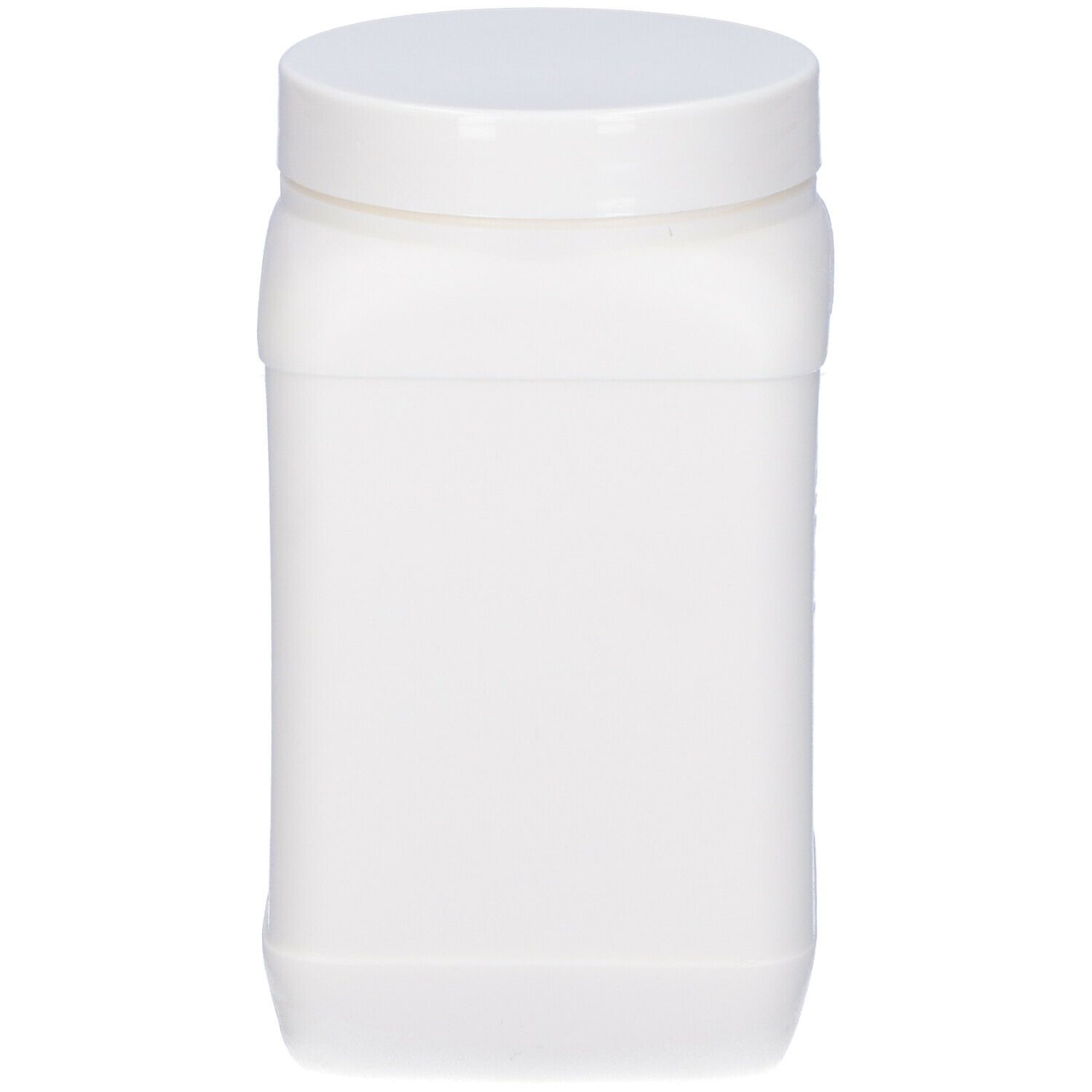 Contenitore bianco rettangolare con tappo a vite. Nessun altro dettaglio visibile.