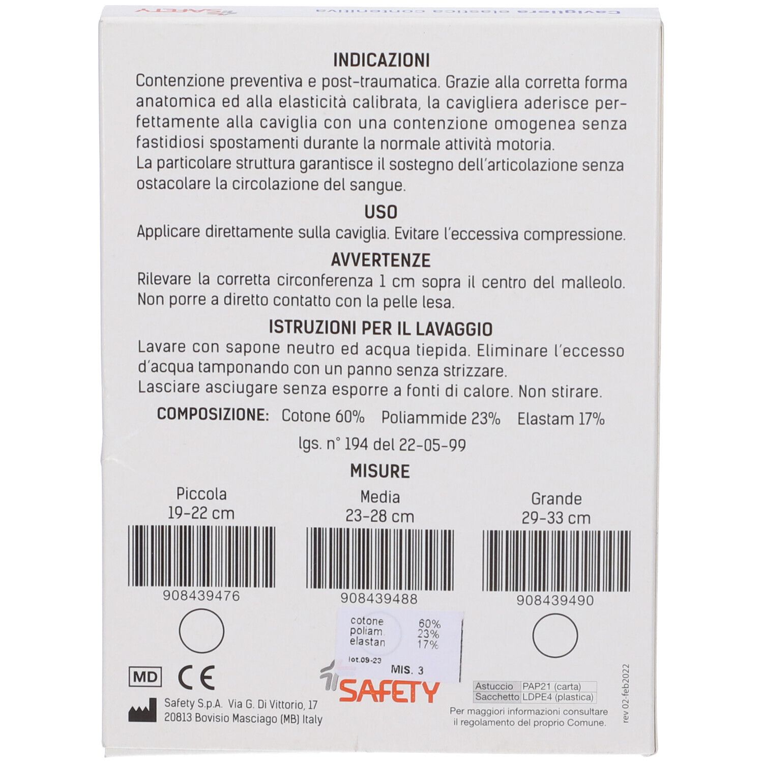 Safety Cavigliera Elastica Colore Ocra Taglia M