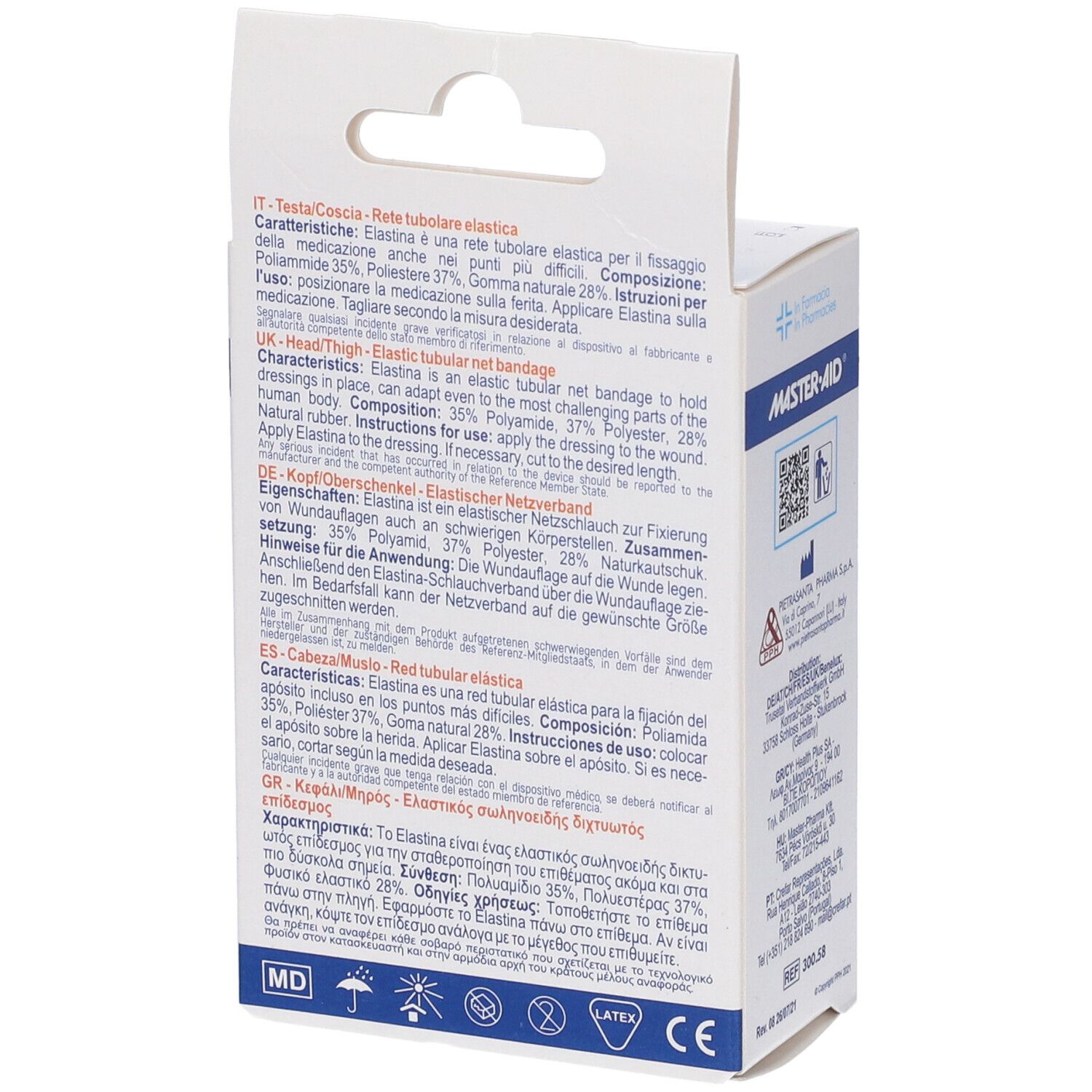 Rete Tubolare Elastica Ipoallergenica Master-Aid Elastina Testa/Coscia 1,5 Mt In Tensione Calibro 6 Cm