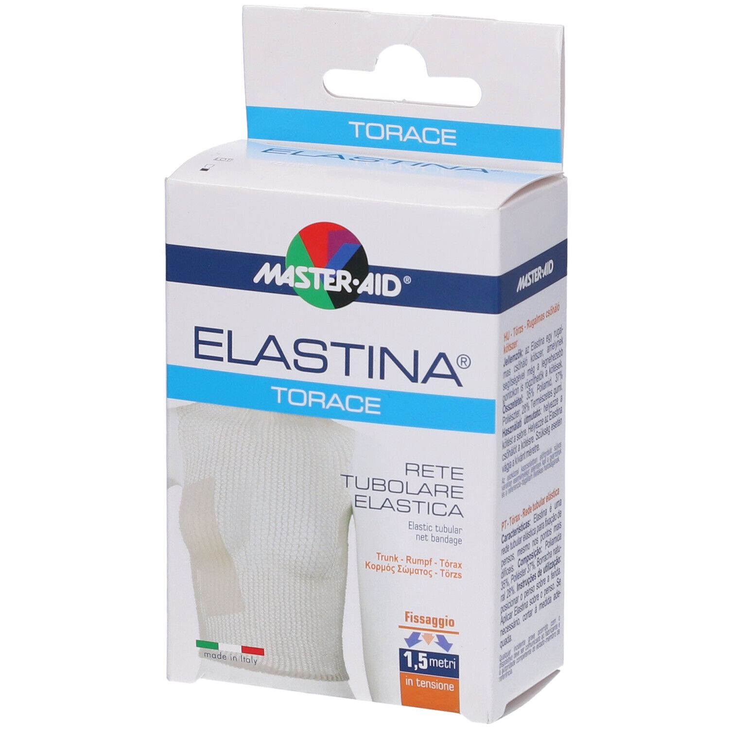 Scatola Master-Aid Elastina Torace. Bendaggio tubulare elastico bianco per torace. 1,5 metri.