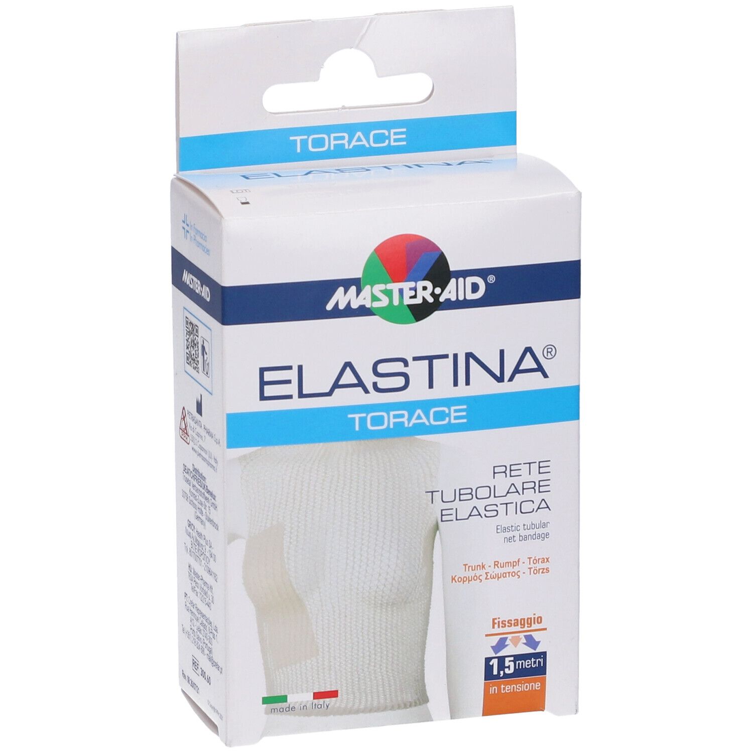 Scatola Master-Aid Elastina Torace. Bendaggio tubulare elastico bianco per torace. 1,5 metri.