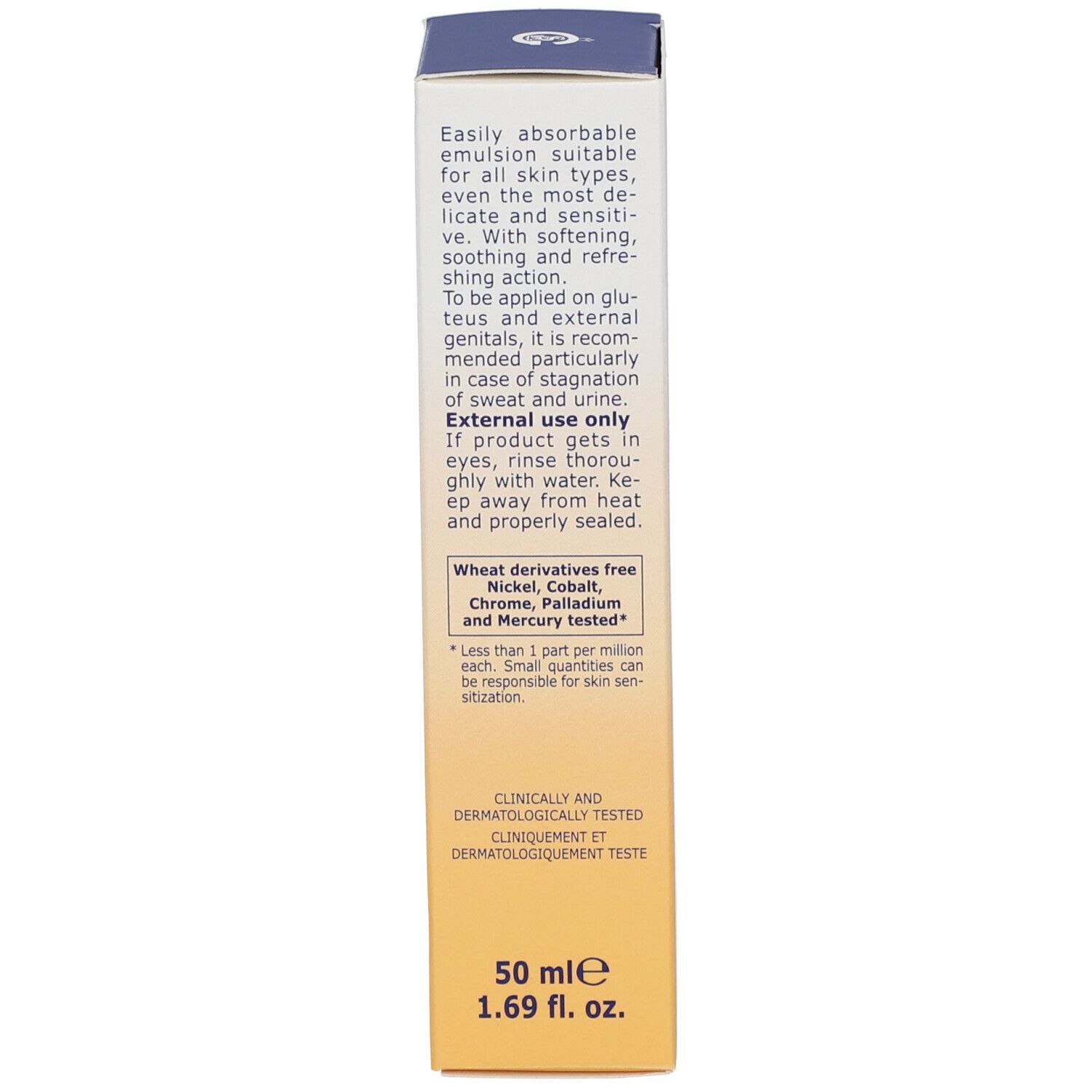 Lato della confezione Vitamindermina® Crema. Testo: 50 ml, 1.69 fl. oz. Testato. Logo Istituto Ganassini.