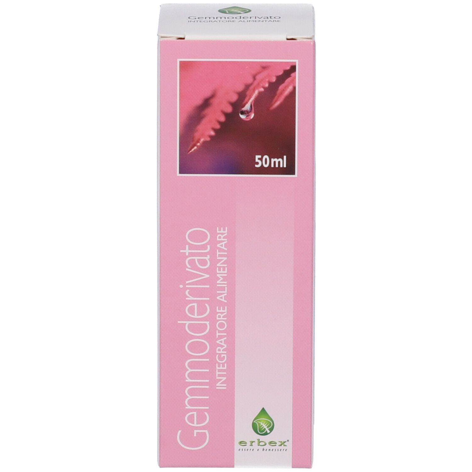 Scatola rosa con nome del prodotto e logo. Scritta: 50ml.