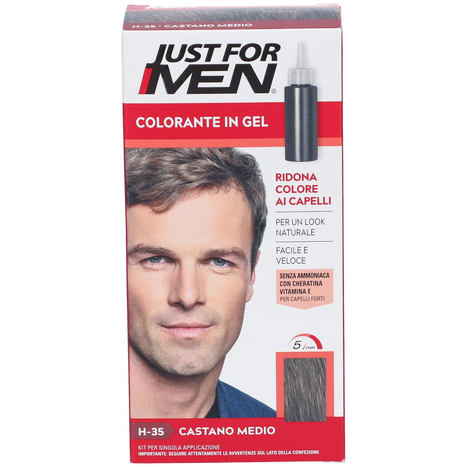 Just For Men Shampoo Colorante H35 Castano Medio Attivatore Chiaro 38,5 Ml + Base Colore 27,5 Ml