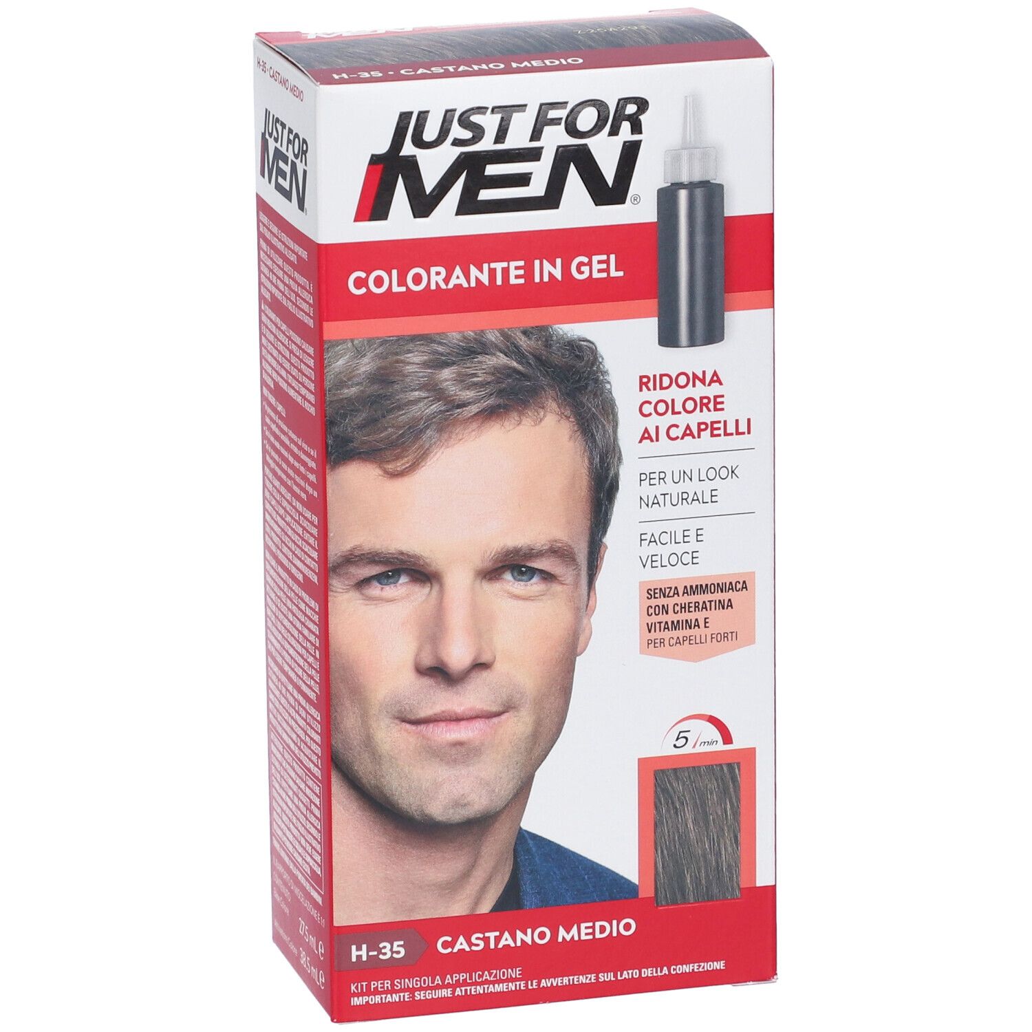 Just For Men Shampoo Colorante H35 Castano Medio Attivatore Chiaro 38,5 Ml + Base Colore 27,5 Ml