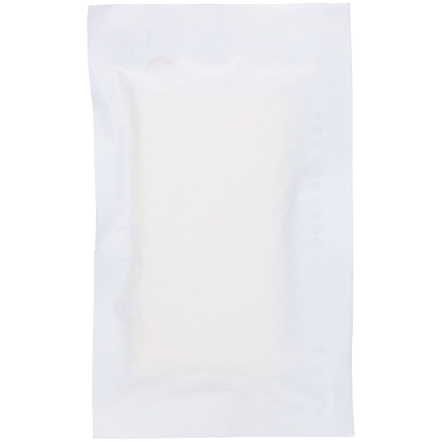 Compressa confezionata singolarmente. Compressa bianca rettangolare in confezione trasparente.