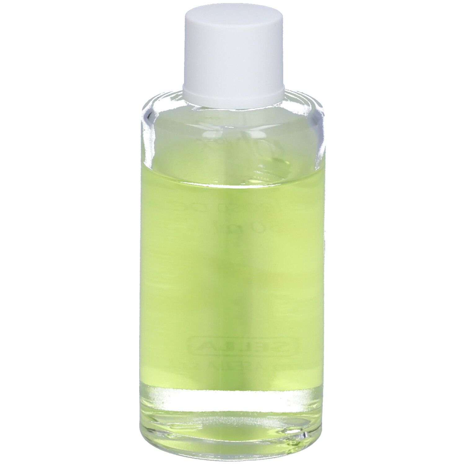 Liquido verdognolo in un flacone con tappo bianco. Scritta: solvex, Solvente oleoso per smalti. Marchio: SELLA.