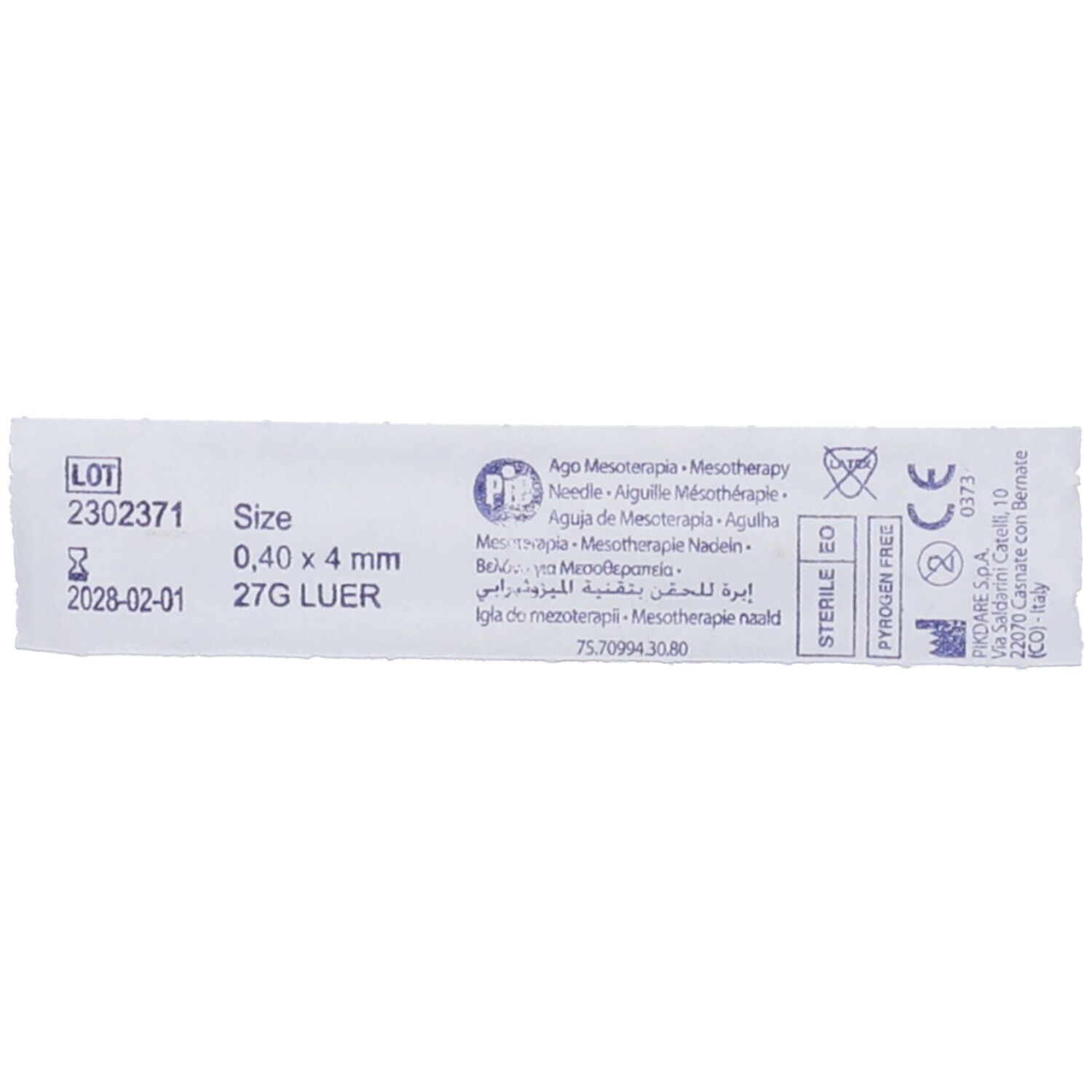 Ago Mesoterapia Monouso Luer 0,4 x 40 - 1 Pezzo