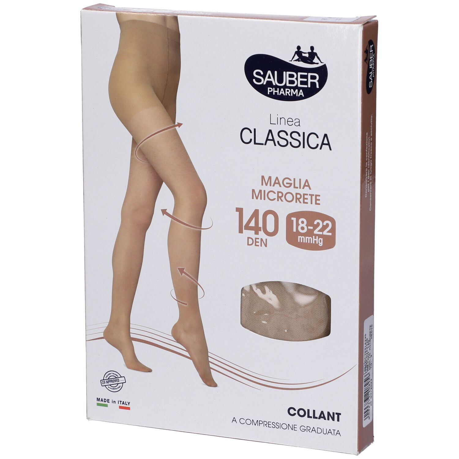 Confezione di Sauber Collant. Marchio e nome del prodotto visibili. Collant beige raffigurato.