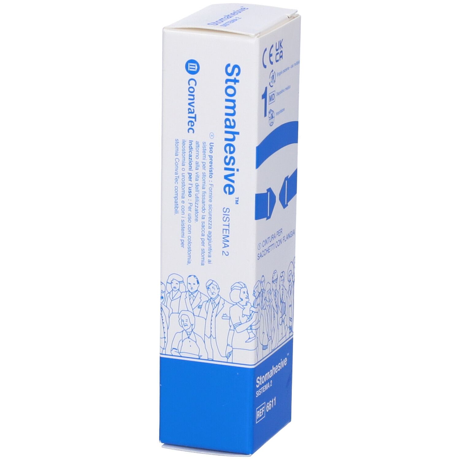 Confezione. Testo: Stomahesive, Sistema 2, Convatec. Con immagine.