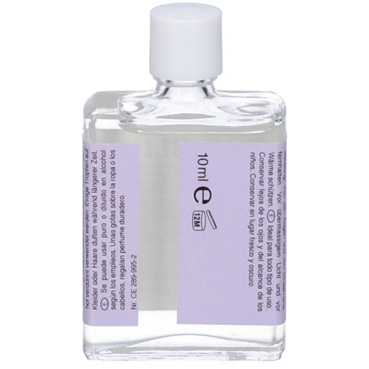 Flacone trasparente con tappo bianco. Etichetta con testo: RIO-BLU, 10 ml.