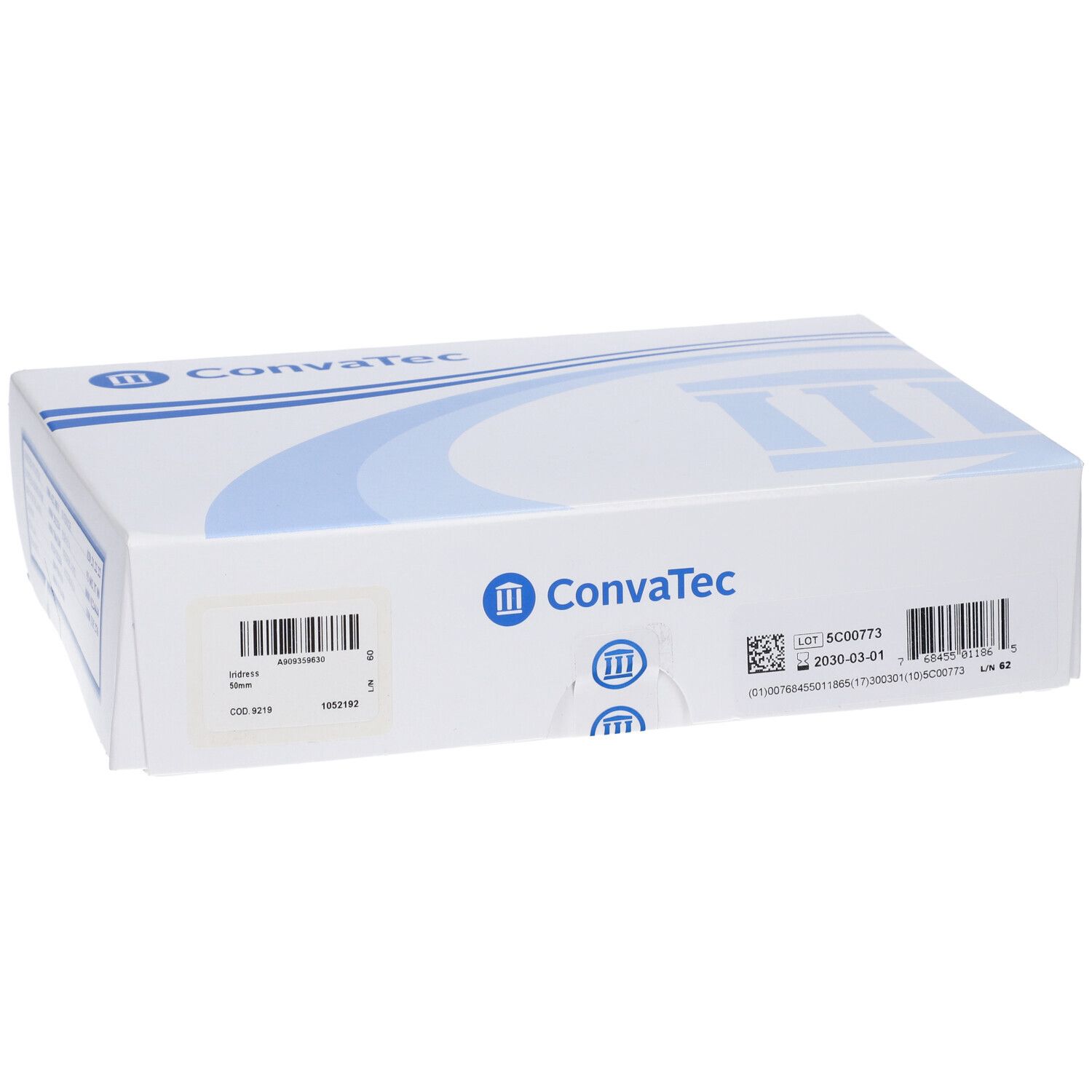 Confezione bianca ConvaTec con logo blu. Codice a barre e informazioni sul prodotto visibili.