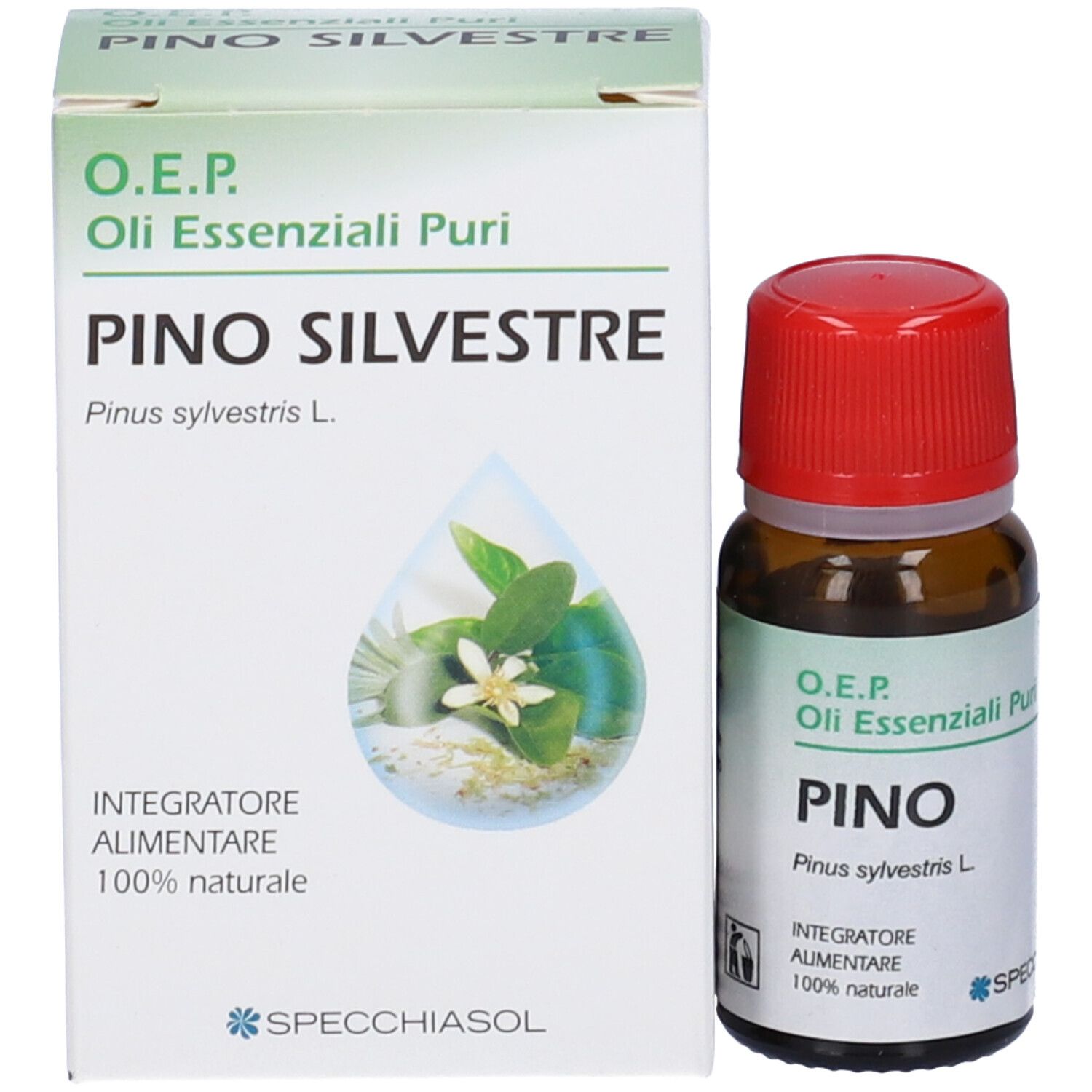 Confezione e flacone del prodotto. Confezione: bianca, con nome e logo del prodotto. Flacone: marrone, con tappo rosso. Marchio: Specchiasol.