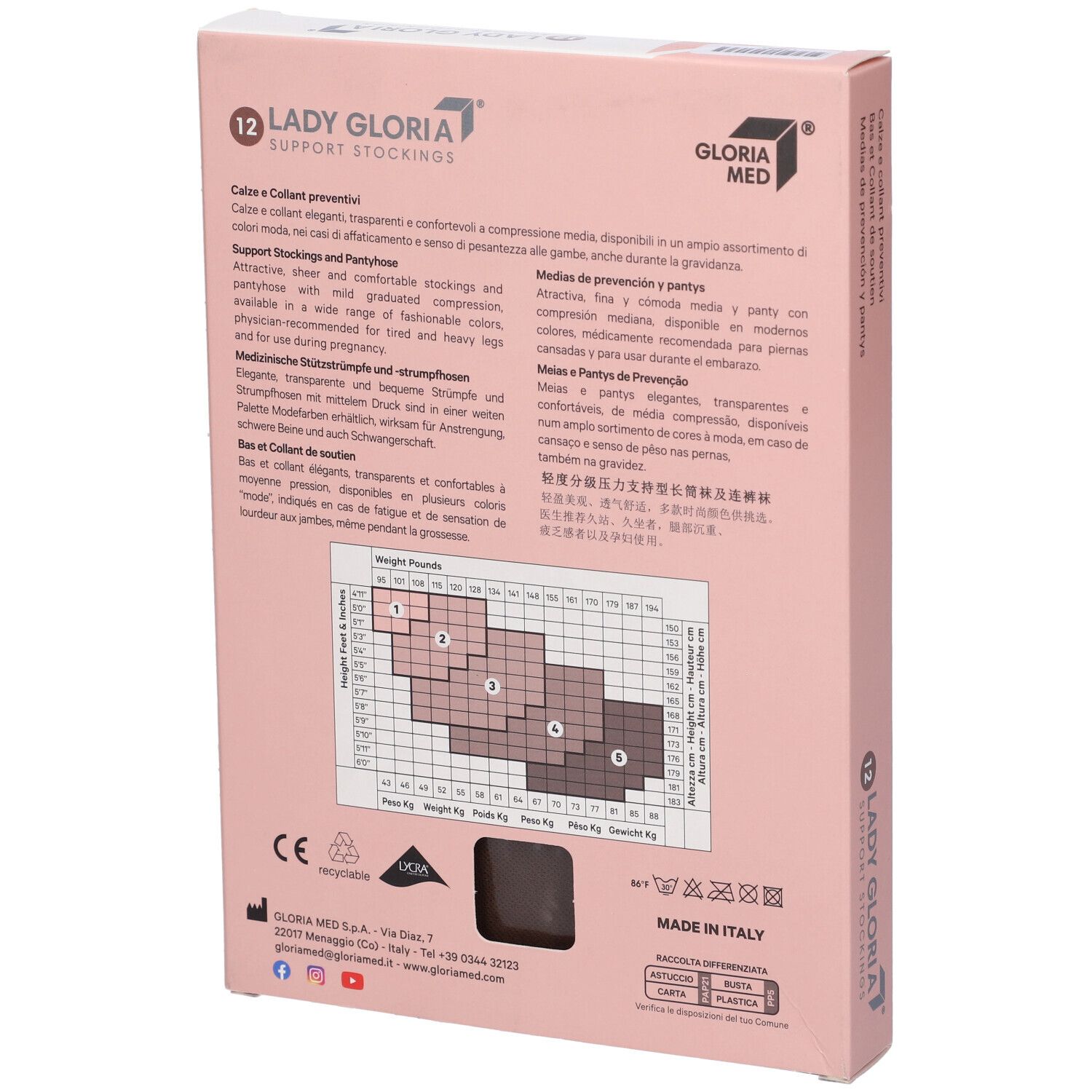 Confezione di calze Ladygloria. Calze nere raffigurate. Stampa: 12-15 mmHg.