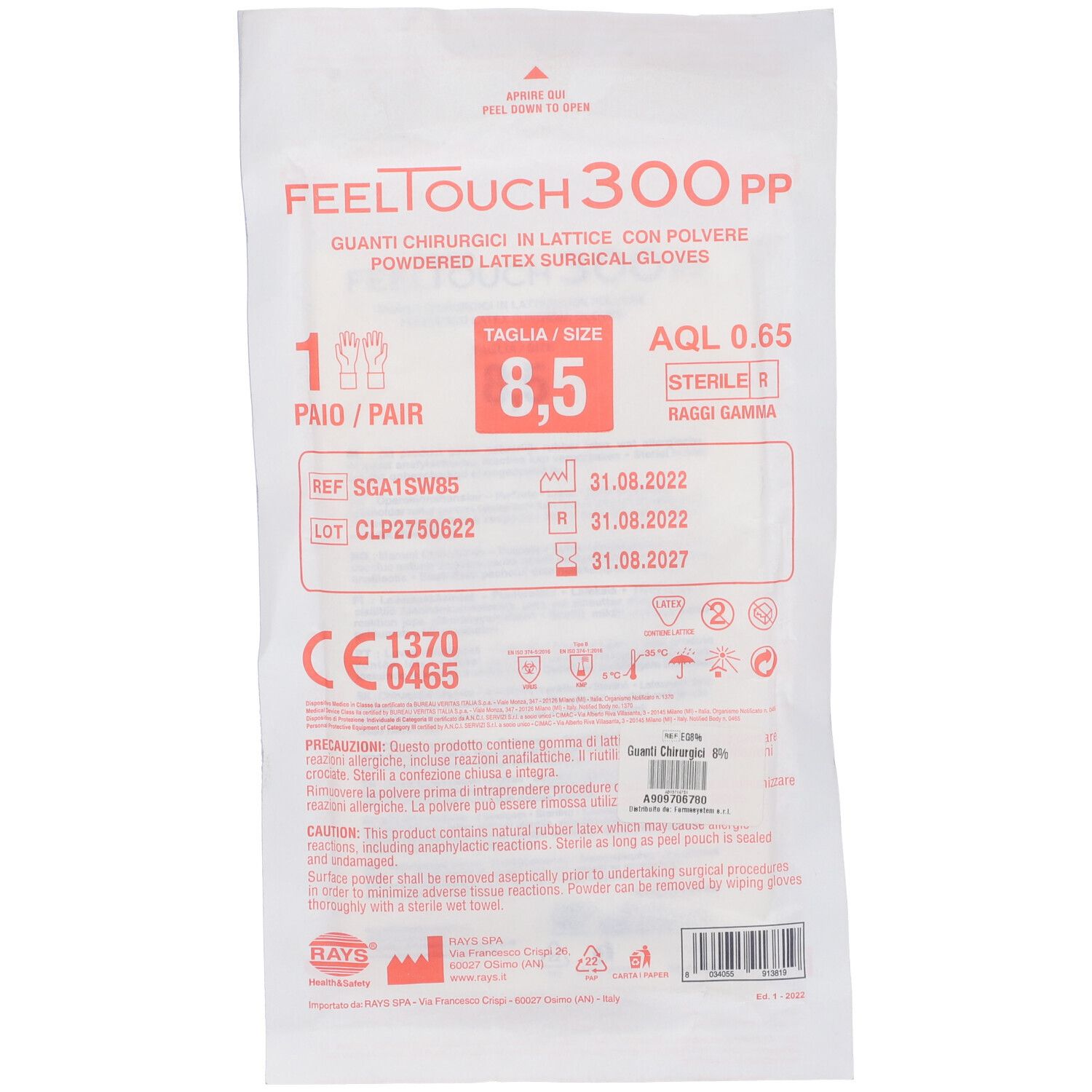 Guanto Chirurgico In Lattice 8,5