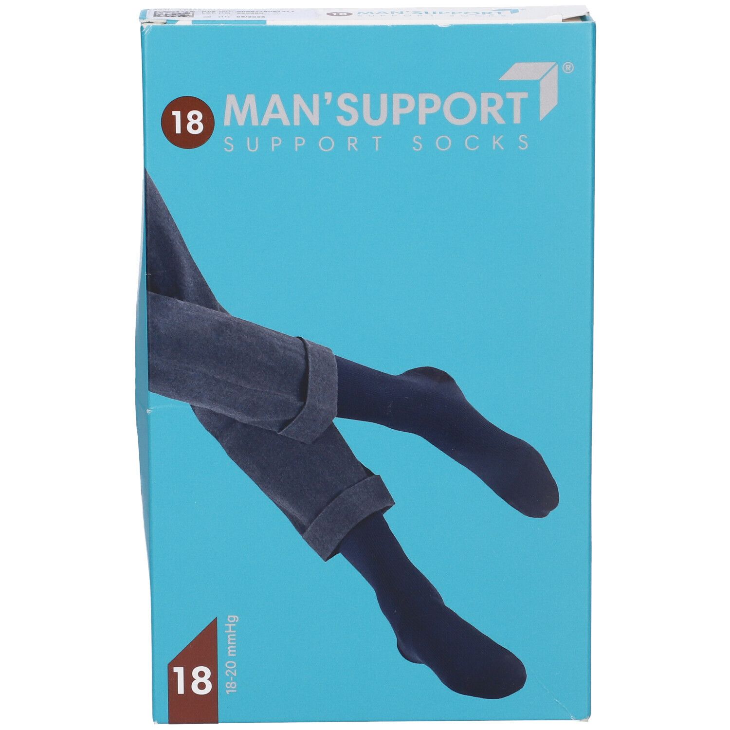 Confezione di calze Man Support 18 blu. Scritte: Man's Support, 18, 18-20 mmHg.