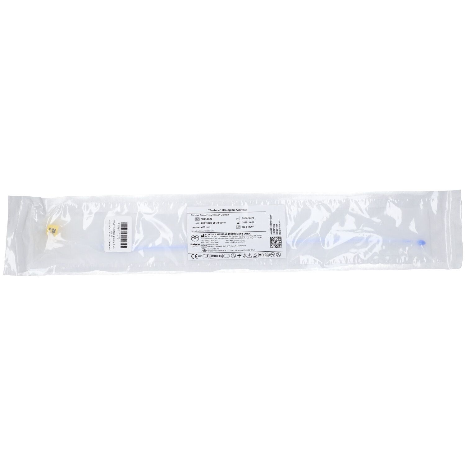 Catetere Uretrale Foley In Puro Silicone Ch20 Tre Vie Punta In Nelaton Capacita' Del Palloncino 10ml Superficie Liscia