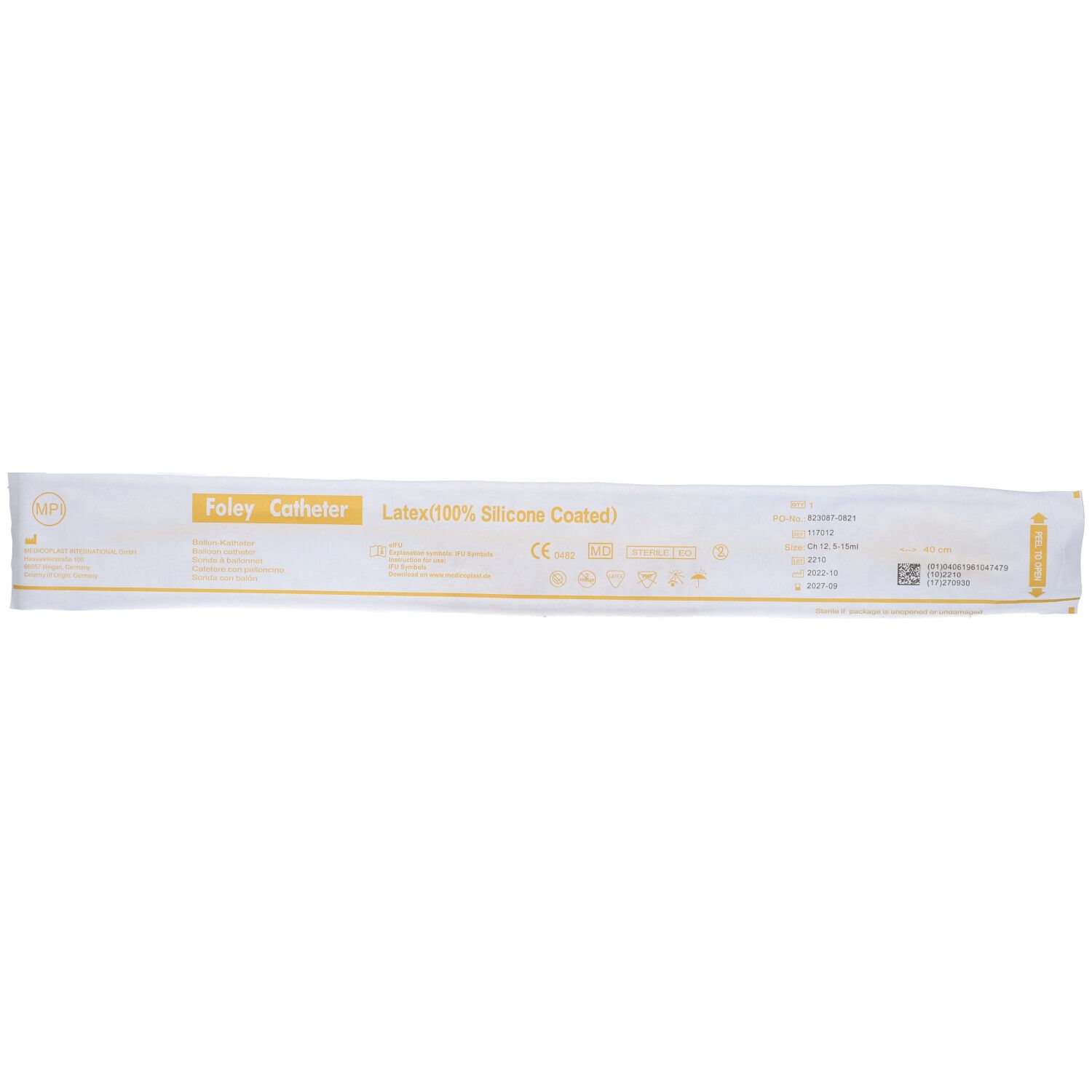 Catetere Foley Ch12 Punta Chiusa 2 Vie 2 Fori Laterali In Lattice Ricoperto Di Silicone 1 Pezzo