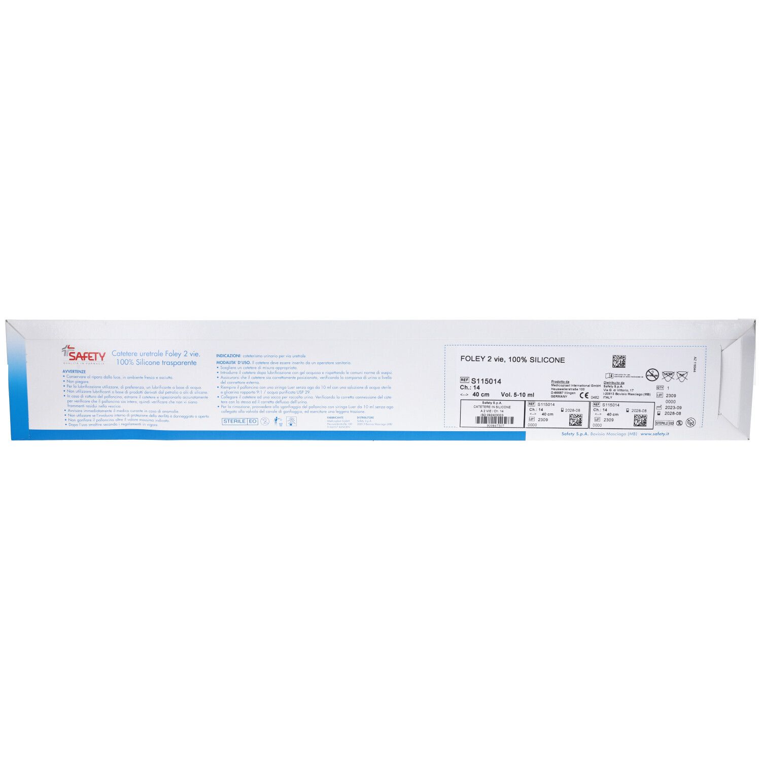 Catetere Foley In Silicone Trasparente A 2 Vie Con Palloncino 5-10Ml Diametro Ch14 4,66Mm Lunghezza 40Cm