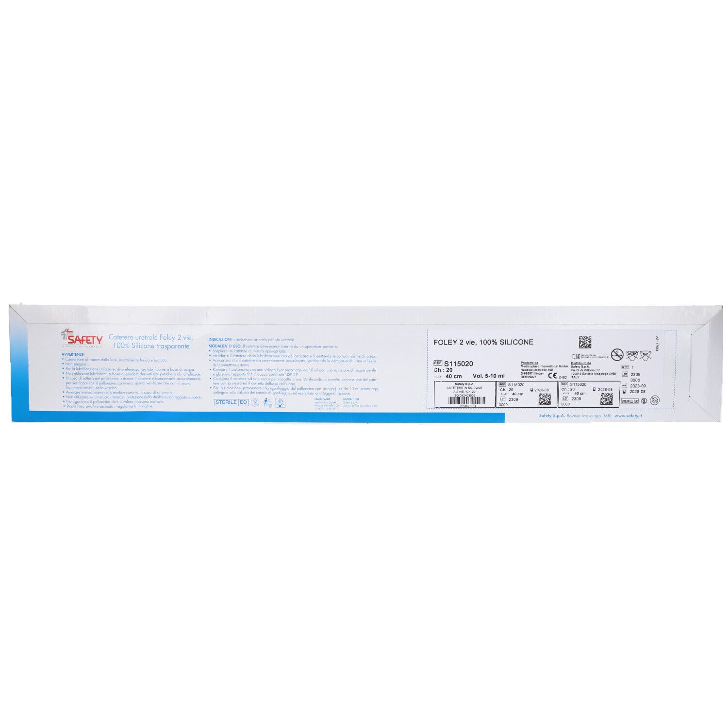 Catetere Foley In Silicone Trasparente A 2 Vie Con Palloncino 5-10Ml Diametro Ch20 6,66Mm Lunghezza 40Cm