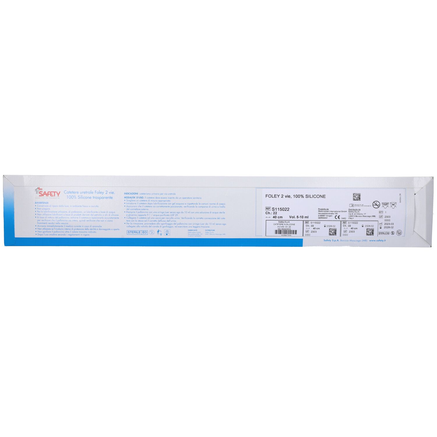 Catetere Foley In Silicone Trasparente A 2 Vie Con Palloncino 5-10Ml Diametro Ch22 7,33Mm Lunghezza 40Cm