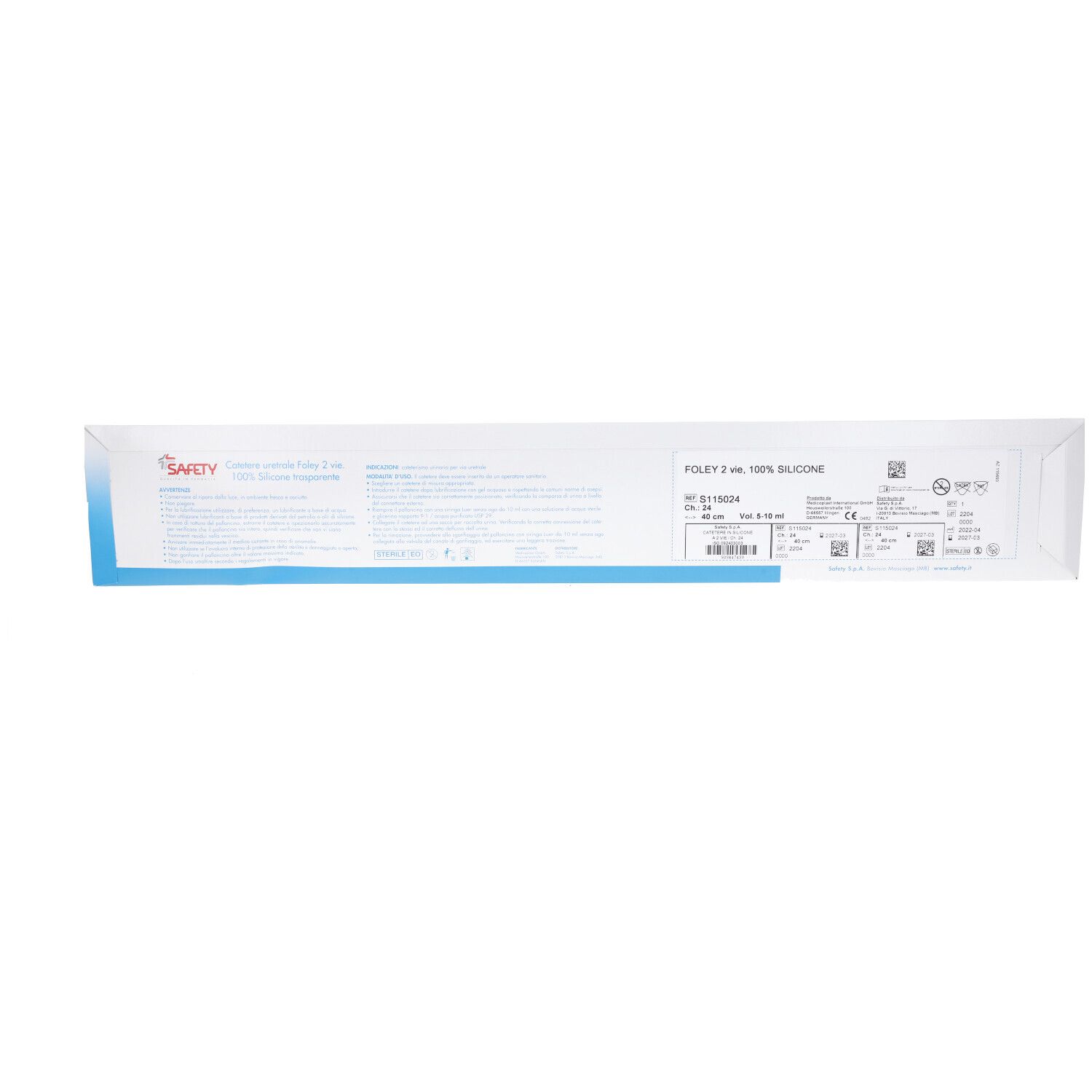 Catetere Foley In Silicone Trasparente A 2 Vie Con Palloncino 5-10Ml Diametro Ch24 8,00Mm Lunghezza 40Cm