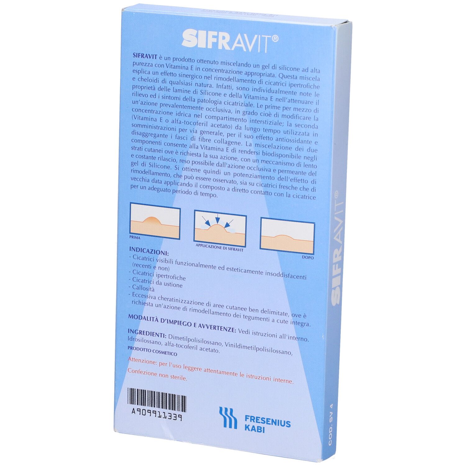 Placca In Silicone E Vitamina E Sifravit Dimensioni 7X12Cm. Indicata Nel Trattamento Di Cheloidi E Cicatrici Ipertrofiche Conseguenti Ad Interventi C Hirurgici, Ustioni, E Ferite