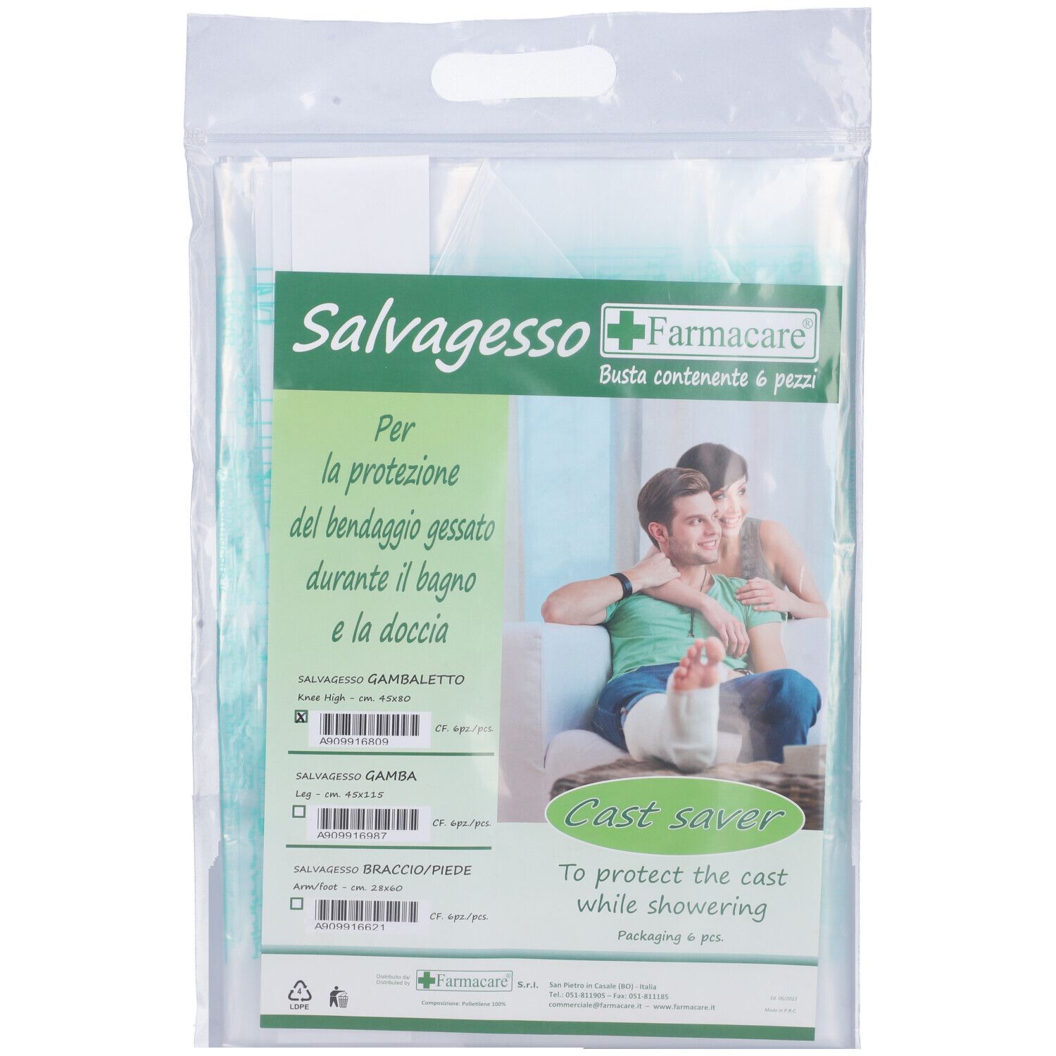 Salvagesso Per Gambaletto Utile Per La Protezione Del Gesso Durante La Doccia 6 Pezzi