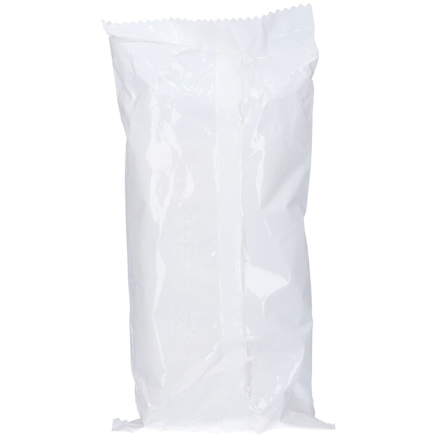 Confezione bianca chiusa. Forma rettangolare, leggermente trasparente.