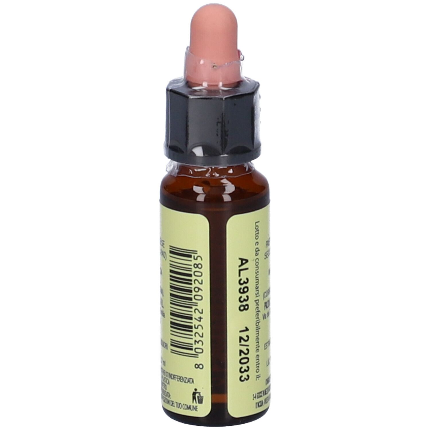 Flacone di vetro marrone con contagocce. Scritte: Di Leo, Chicory, 10 ml, 27% Vol.