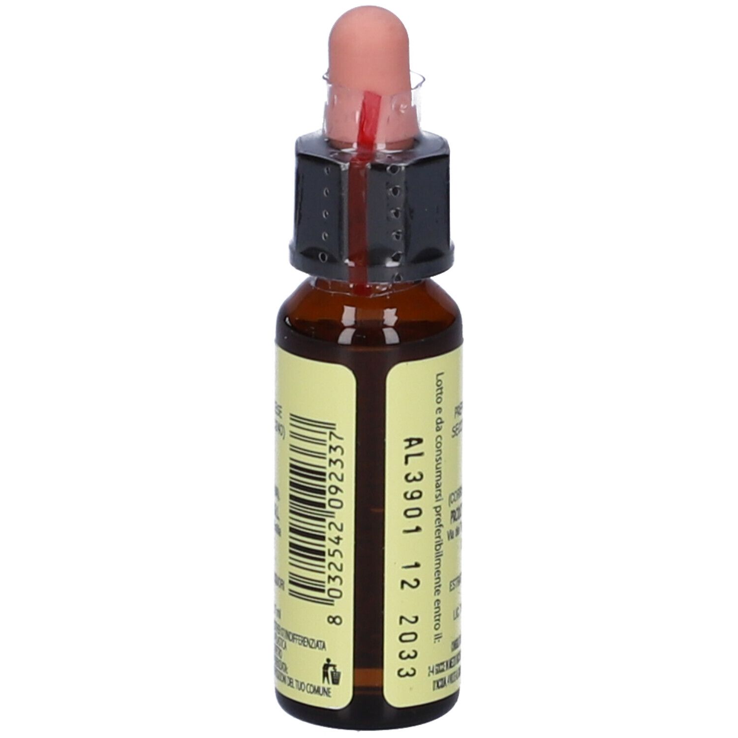 Flacone di vetro marrone con contagocce. Scritte "Di Leo", "Walnut", "10ml" e "Alc. 27% Vol.".