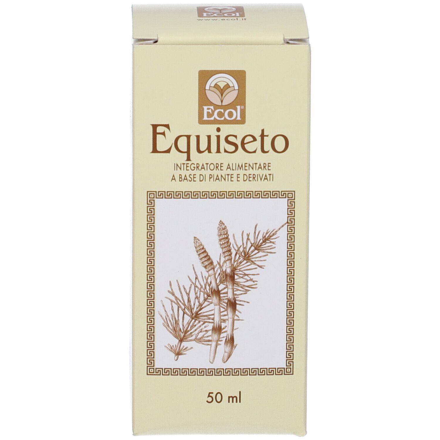 Confezione beige. Stampa con nome del prodotto e illustrazione. 50 ml.