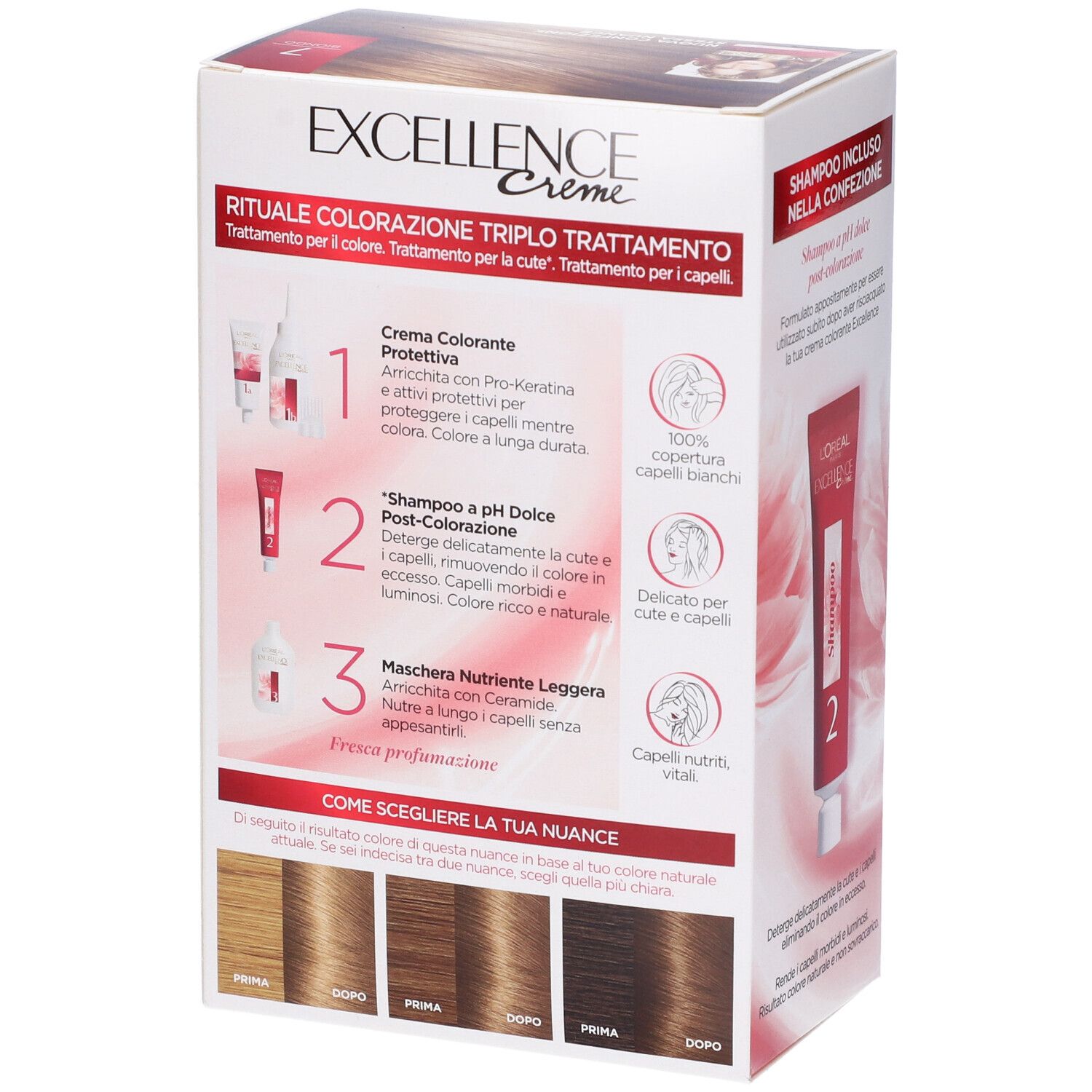 L'Oréal Paris Tinta Capelli Excellence, Copre i capelli bianchi, colore ricco, luminoso e a lunga durata, 7 Biondo