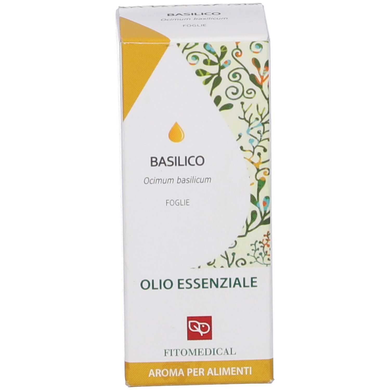 Scatola di Basilico Olio Essenziale. Scritto: Basilico, Ocimum basilicum, FOGLIE, Olio Essenziale, FitoMedical.