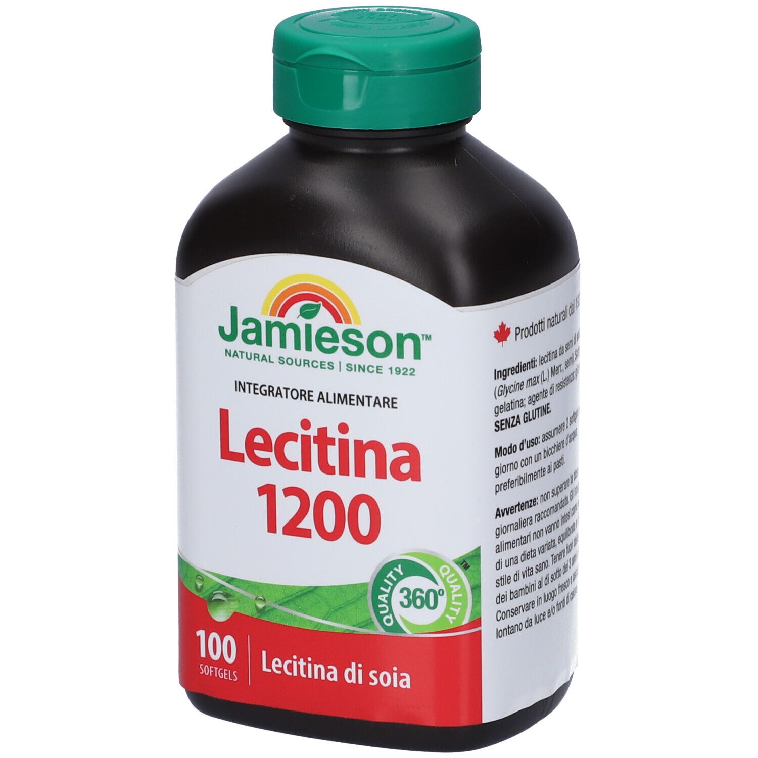 Flacone Jamieson Lecithin 1200 da 100 softgels. Etichetta con informazioni sul prodotto.